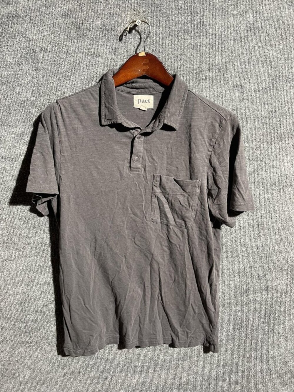 Pact Polo Shirt Mens Medium Gray Organic Cotton Pocket Casual Short Sleeve Soft